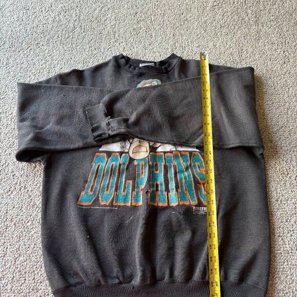 Tultex XL Dolphins Flinstones Sweatshirt Grunge Faded Football Black Vintage - Picture 13 of 13
